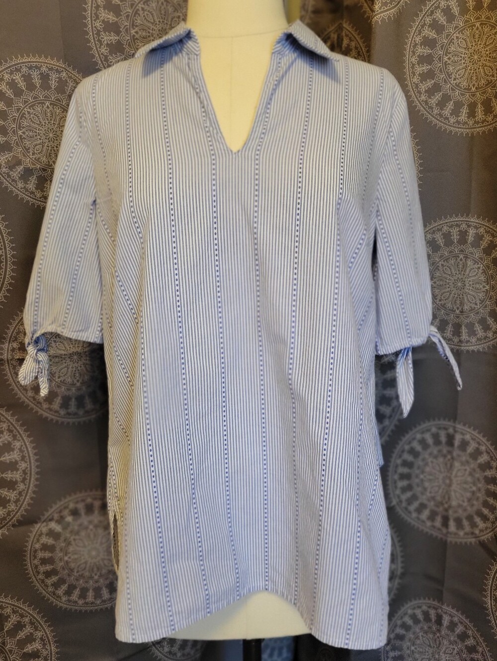 Talbots Womens Blue Striped Collared Shirt